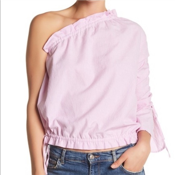 Walter Baker Megan striped rushed one shoulder top - Picture 2 of 8